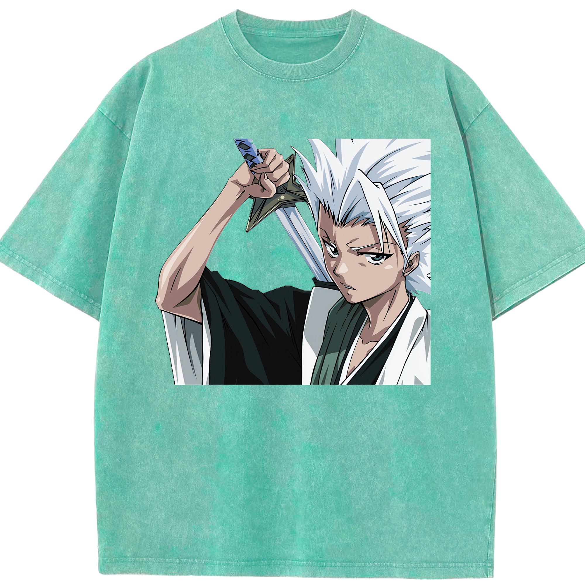 （画像用） ブリーチ 日番谷冬獅郎（ひつがや とうしろう） BLEACH Hitsugaya Toushirou 綿100% ヴィンテージ風 半袖Tシャツ（フロントプリント）